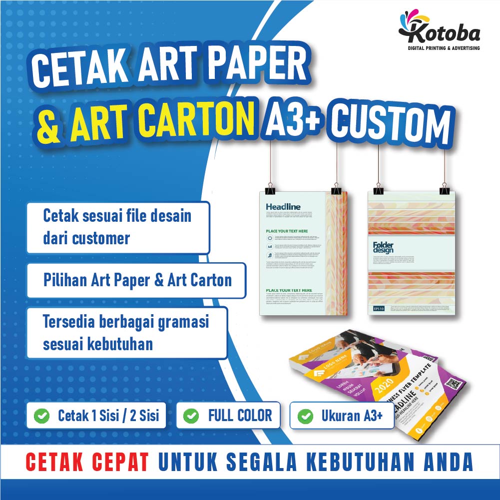 Cetak Art Paper & Art Carton A3+ Custom 210 Gsm Laminasi Glossy| Print Full Color | Untuk Brosur Kartu Menu Sertifikat