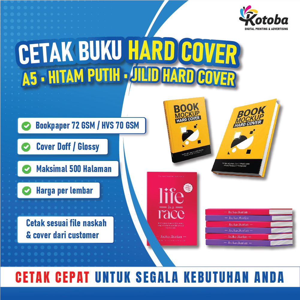 Jasa Cetak Buku Hardcover Laminasi Doff| Custom Isi & Cover | A5 | HVS/Bookpaper