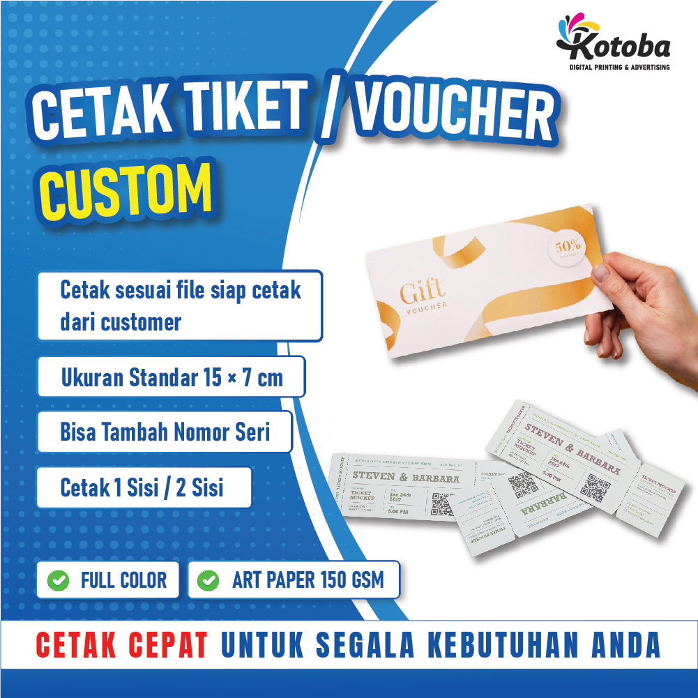 Cetak Voucher | Tiket Event, Kupon Promo, Undian 120 gsm 1 Sisi | Full Color