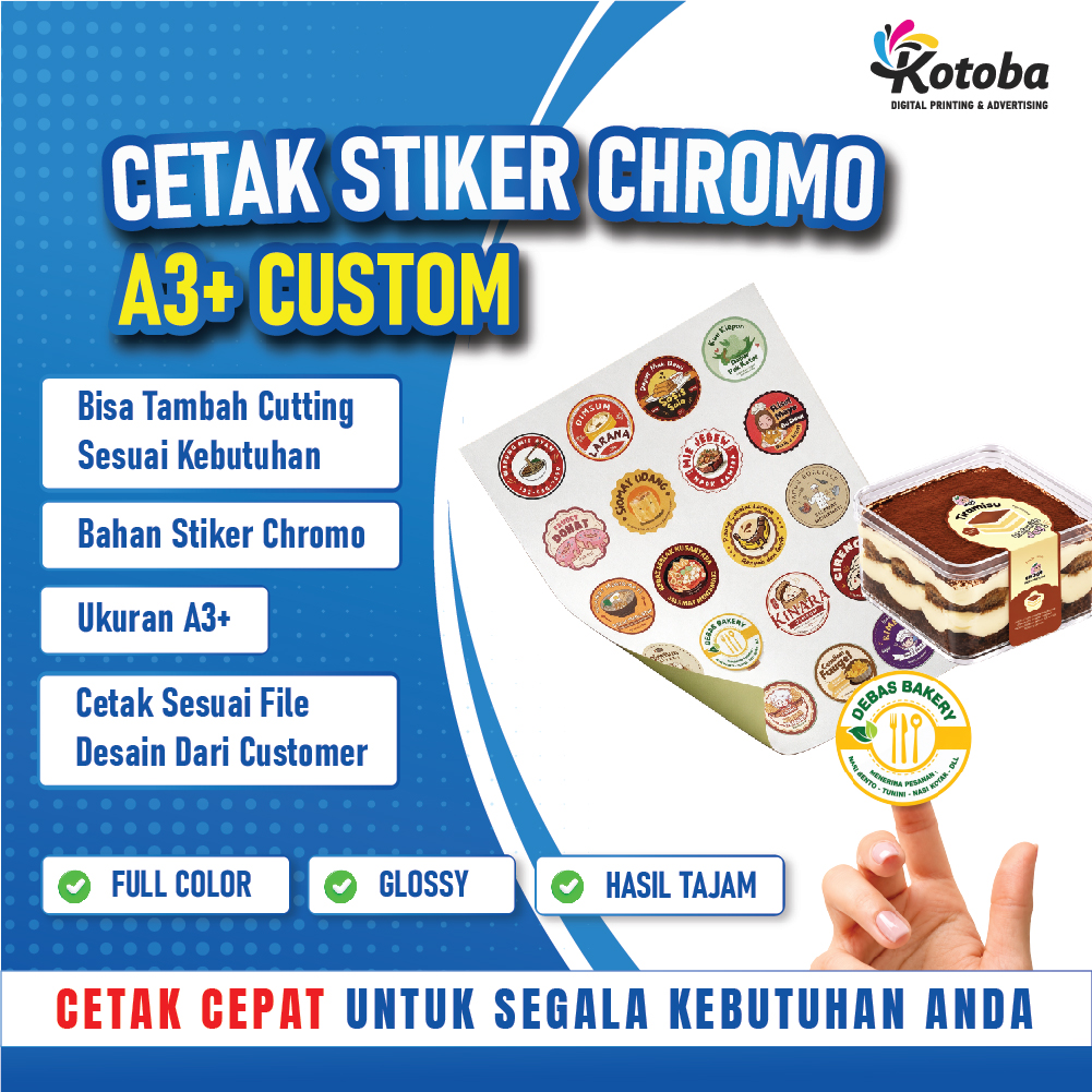 Cetak Stiker Chromo A3+ Custom Die Cut| Full Color | Bisa Cutting | Label Produk & Kemasan