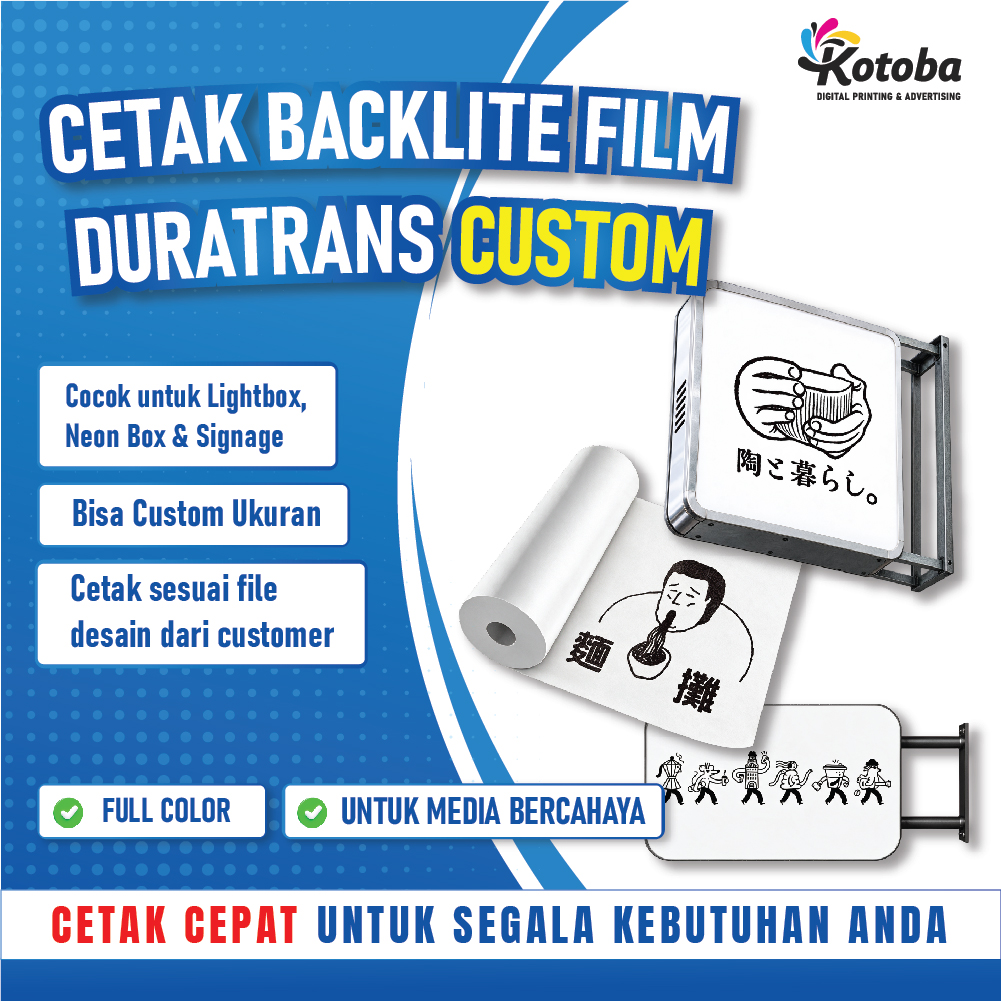 Backlite Film Duratrans Custom | Full Color | Untuk Lightbox & Neon Box