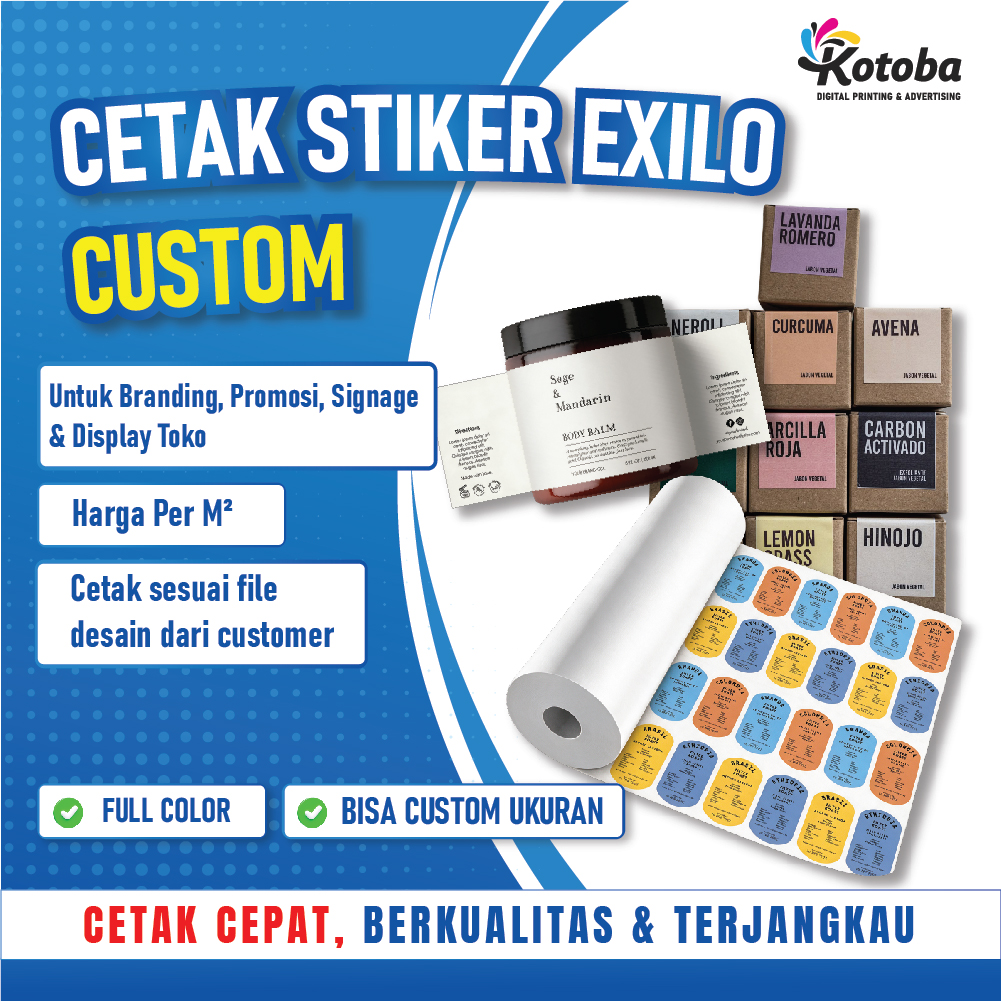 Cetak Stiker Exilo Laminasi Doff Custom Per Meter | Full Color Outdoor | Untuk Branding & Promosi
