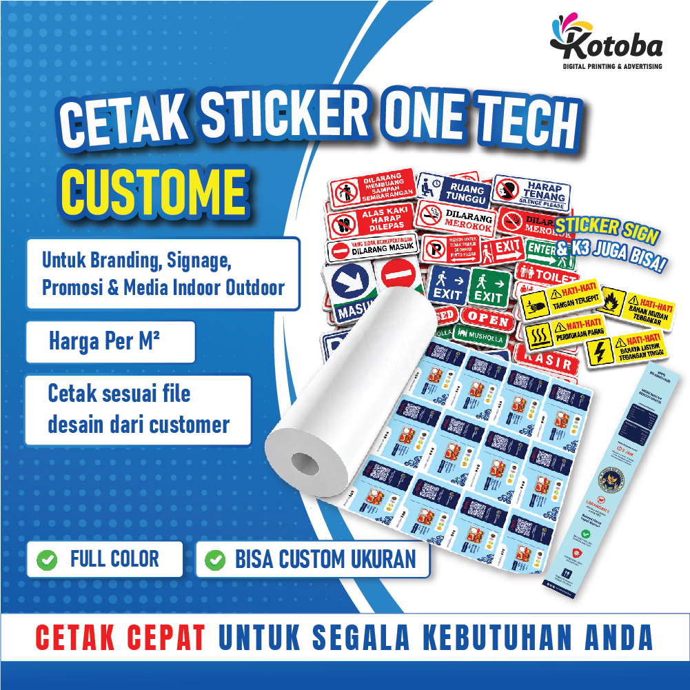 Cetak Stiker One Tech Meteran Custom Print Saja | Full Color Outdoor | Untuk Branding & Promosi