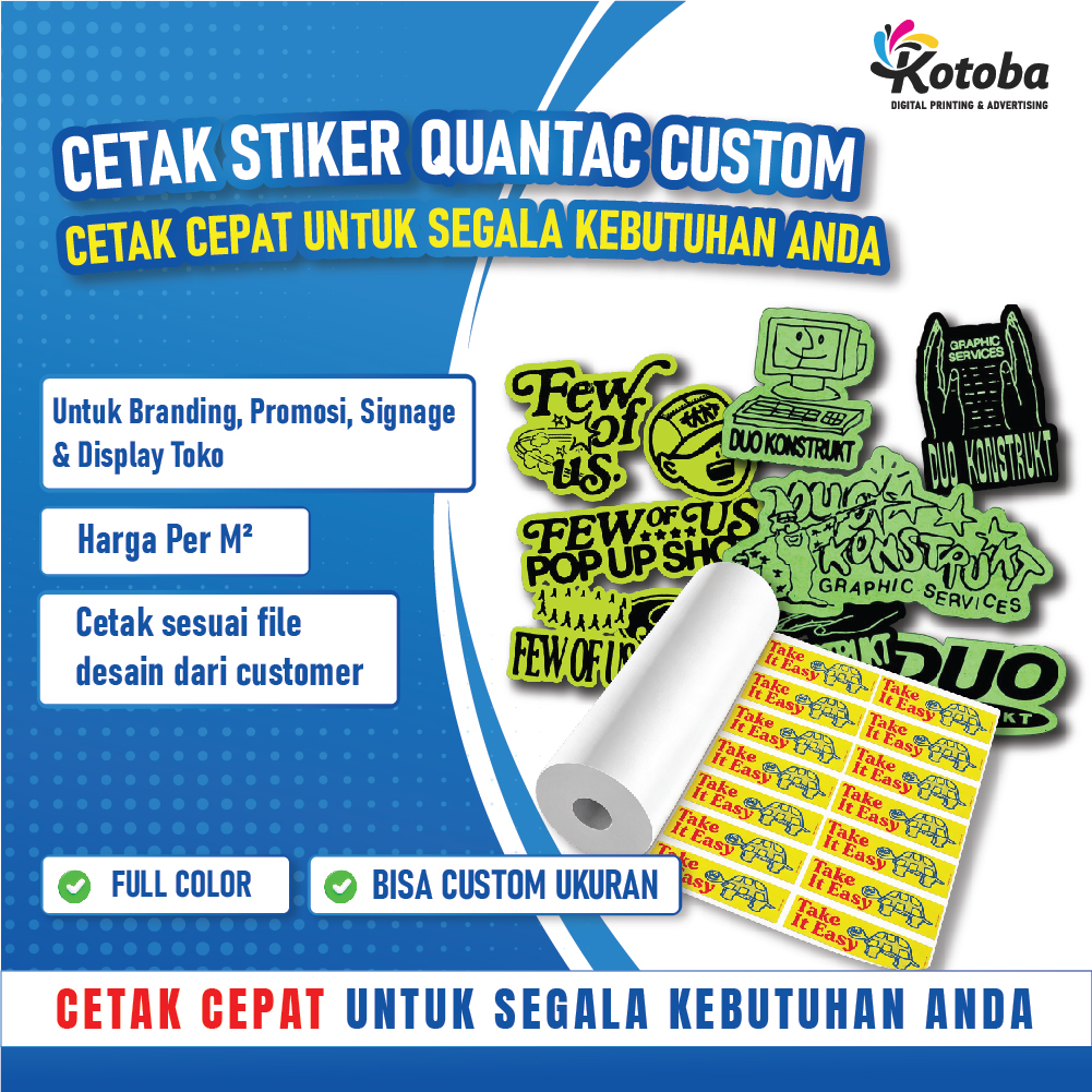 Cetak Stiker Quantac Laminasi Doff Custom Per Meter | Full Color Outdoor | Untuk Branding & Promosi