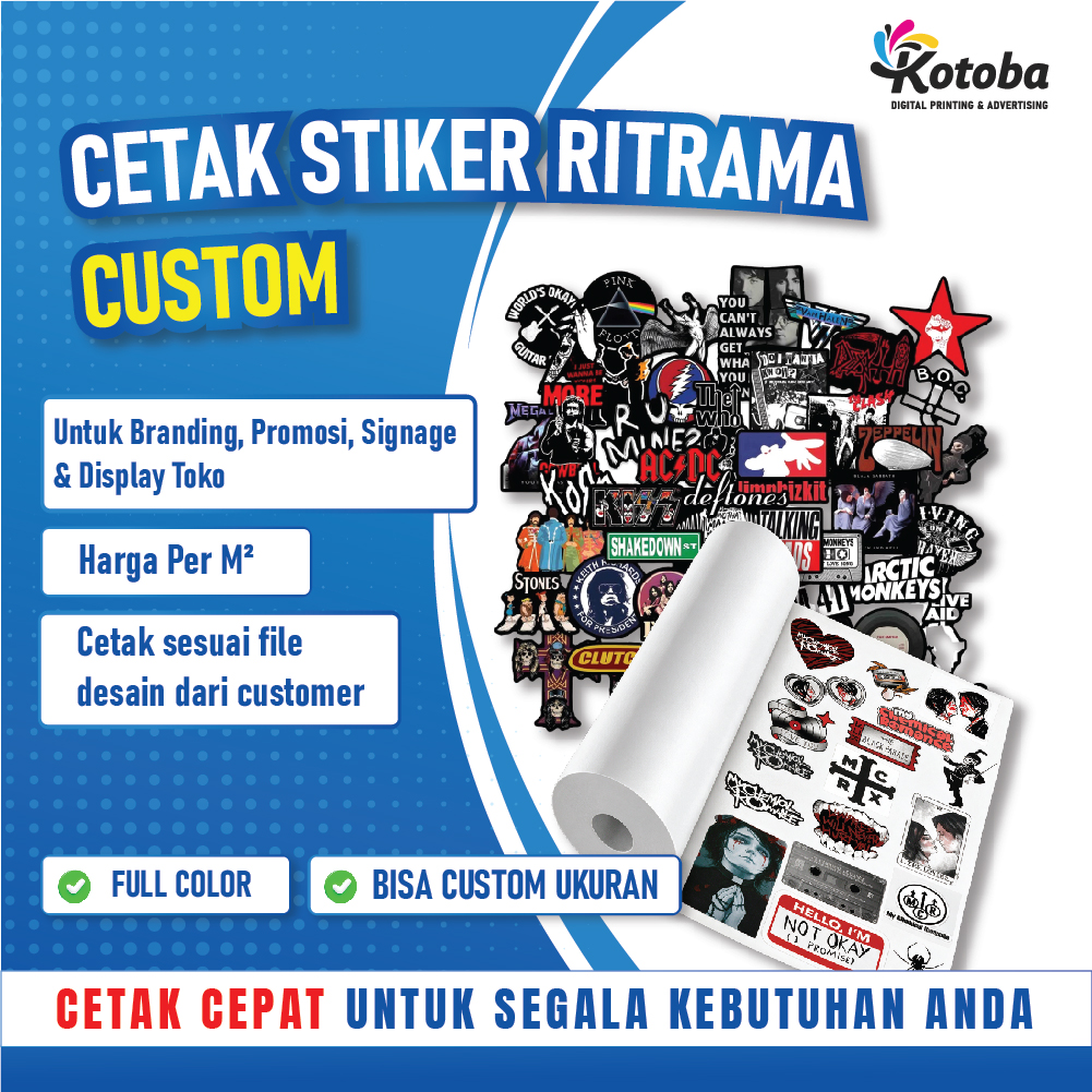 Cetak Stiker Ritrama Custom Per Meter Laminasi Doff| Full Color Outdoor | Untuk Branding & Promosi